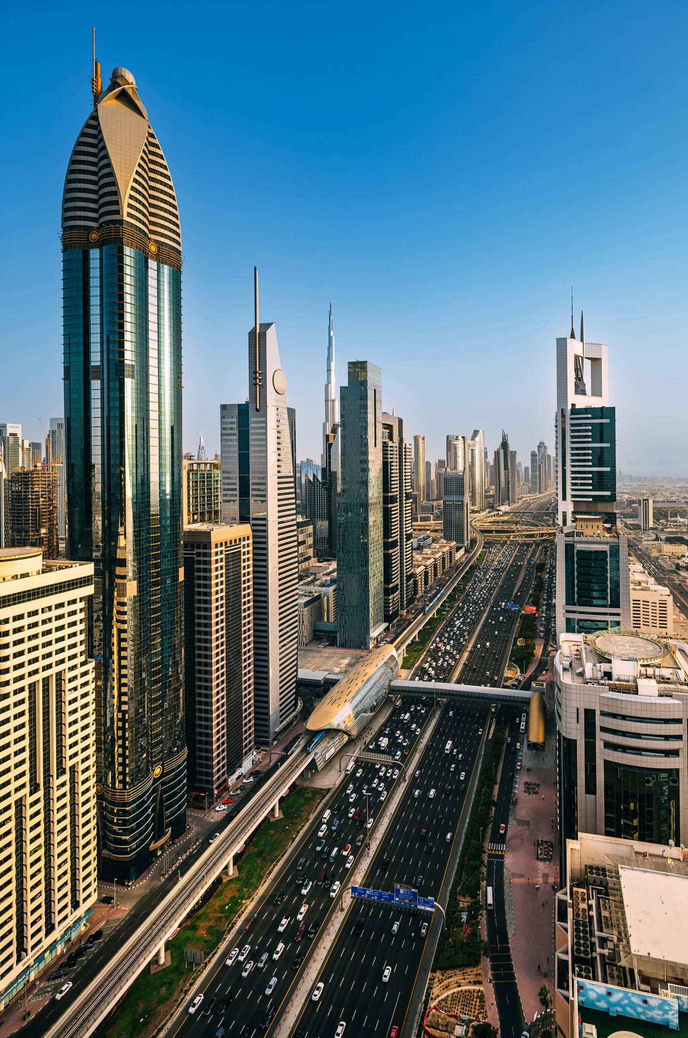 Dubai Skyline From Sheikh Zayed Road With Traffic