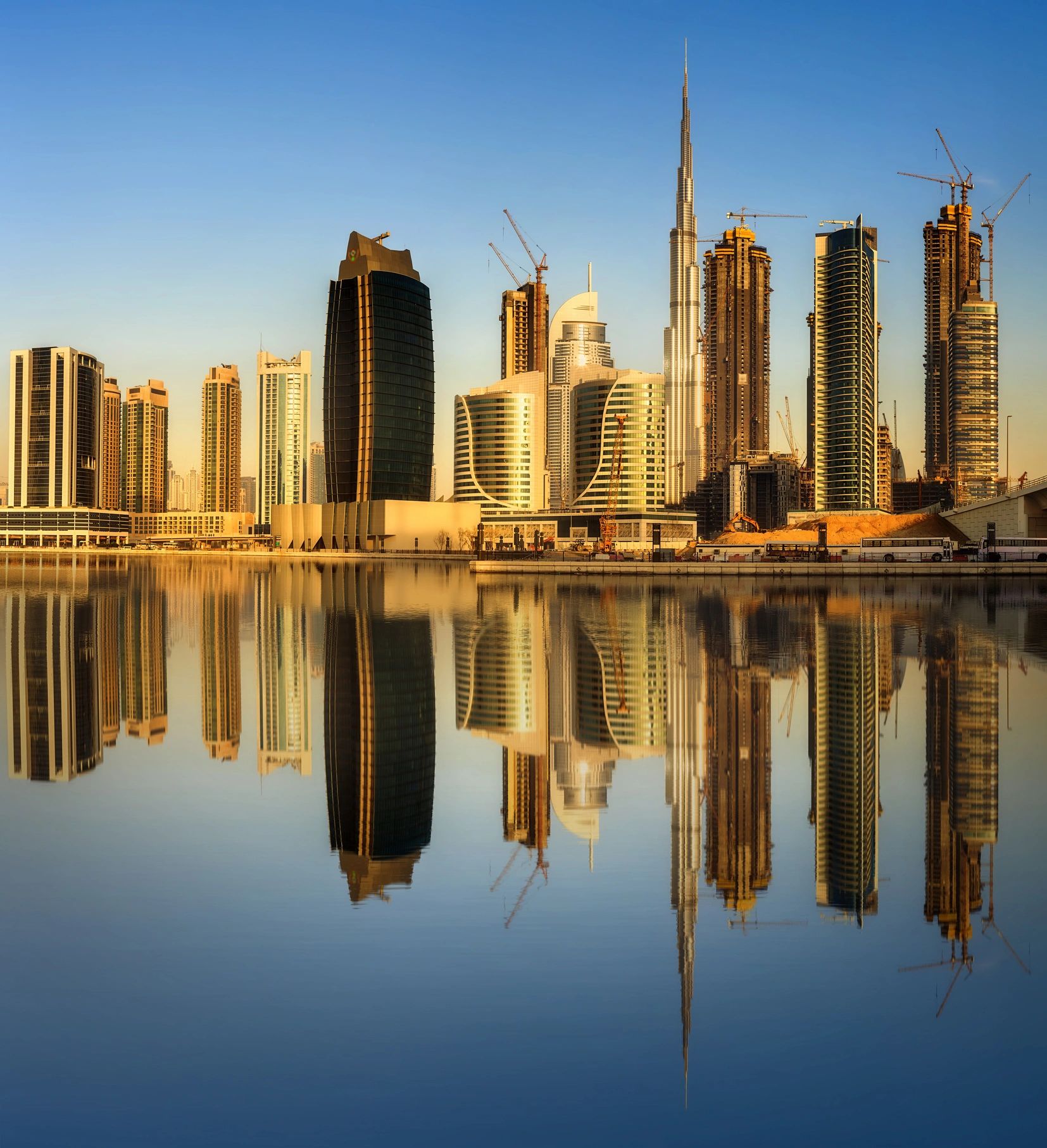 Panoramic view of Business bay and downtown area of Dubai, UAE